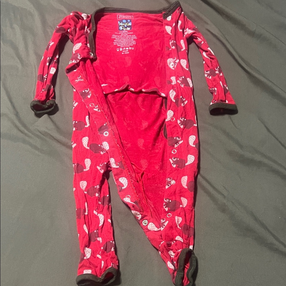 Kickee Pants Red Heart Print Footie